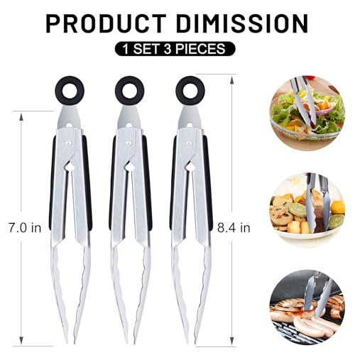 Hotec Mini Stainless Steel Kitchen Tongs for Cooking - 7-Inch Small Serving Tongs Metal Food Tongs Non-Slip Grip - size: 7-Inch