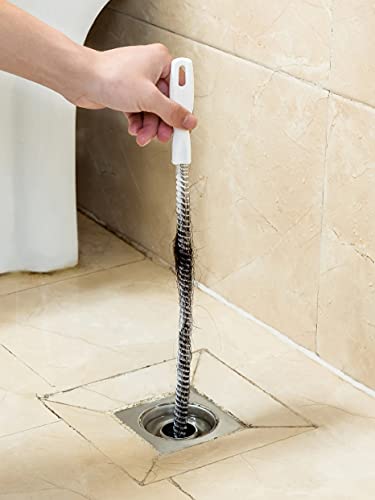 2-Piece Flexible Drain Brush Sink Unblocker Elastic Hose Pipe Straw Cleaning Brush with Handle Kitchen Drain Unblocker Wire Cleaner Bathroom Toilet Pipe Dredging Cleaning Hair Catcher Rod