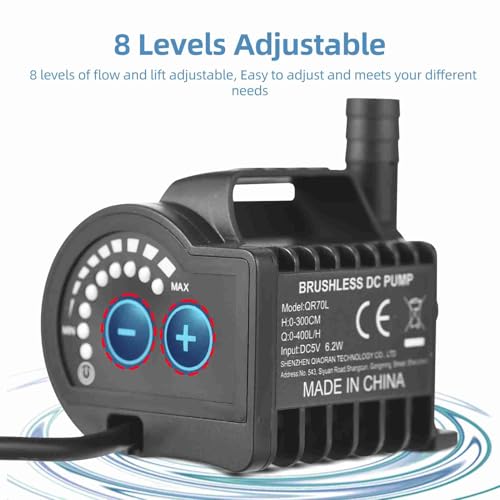6.5W Electric with 8 Adjustable Levels, 7.2ft Lift Height, 5V USB Mini Fountain Pump for Aquarium, Fountain, Cooling (QR70L) - color: Qr70l