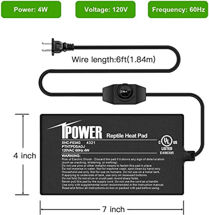 iPower 4 by 7-Inch Reptile Heat Mat with Temperature Adjustable Controller Knob, LCD Digital Aquarium Thermometer, Under Tank Warmer Terrarium Heat Pad for Reptiles and Amphibians - size: 4 X 7 Inch, style: Pad with Adjust Knob+ Thermometer