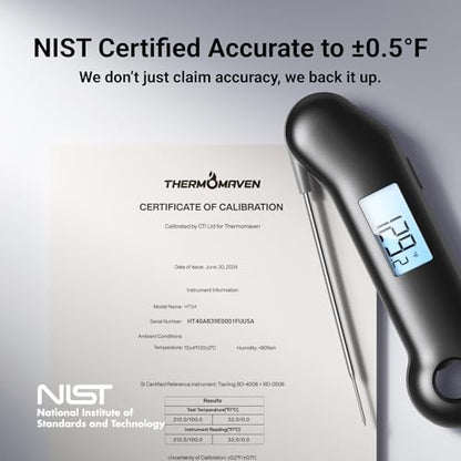 ProfessionaI Meat Thermometer Digital, 3X Faster 0.5 Sec Instant Read, NIST Certified Accuracy ±0.5°F, 100% Waterproof, Auto-Rotating Bright Display, for Candy/Grill/BBQ, Black & Gray - color: Black & Gray