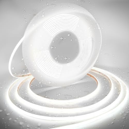 AXMOTUT 32.8ft COB LED Strip Lights Waterproof IP68, 6000K Daylight White Outdoor 24V Dimmable Silicone LED Tape Lighting High Density, 6000LM+, 3200LEDs Clips and Screws(Power Supply Not Included) - size: 6000K/32.8ft-IP68