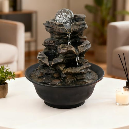 Tabletop Waterfall Fountain with Cascading Rock & Spining Orb, Indoor Zen Meditatin Waterfall for Home Office Relaxation - color: Style 2