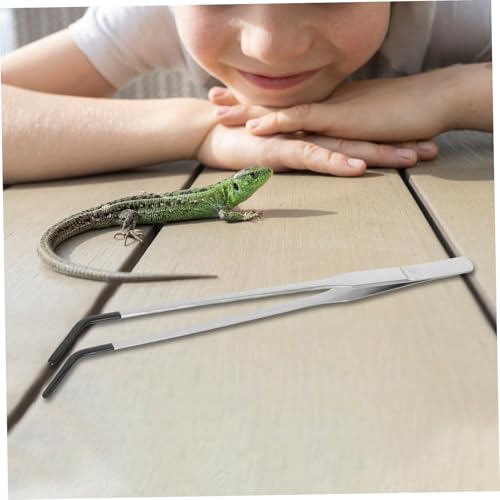 jojofuny 2pcs Curved Stainless Steel Reptile Feeding Tongs with Gentle Rubber Tips for Snake Tanks and Aquariums Durable Lightweight Easy to Use Snake Accessories