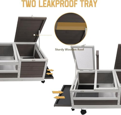 PetsCosset Tortoise Habitat Cage on Wheels with Lamp Stand & Pull-Out Waterproof Tray – Large Wooden Tortoise House, Indoor & Outdoor Reptile Enclosure 78" L x 23" W x 14" H Double Habitat - size: 78.0"L x 23.0"W x 14.0"H