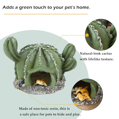 IBWell Resin Cactus Leopard Gecko Hide Reptile Cave，Desert Terrarium Décor，Bearded Dragon Hideout, Small Reptile Hide