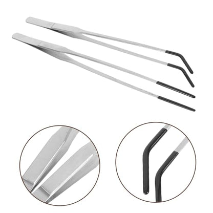 Veemoon 2Pcs Stainless Steel Reptile Feeding Tongs with Rubber Tips Curved Tweezers for Snake Turtle Lizard Durable Feeding Accessories for Convenient Use