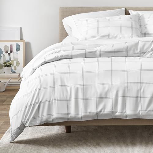 Bare Home Bedding Duvet Cover Extra Long Size - Premium 1800 Super Soft Collection - Lightweight, Cooling - Soft Textured (Twin/Twin XL, Modern Plaid - White/Grey) - color: 36 - Modern Plaid - White/Grey (No Comforter), size: Twin/Twin XL