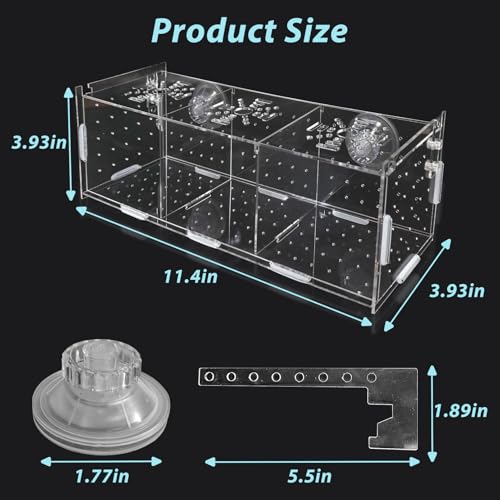 PINVNBY Acrylic Fish Breeding Box，Guppy breeding Box Acrylic Fish Isolation Box Aquarium Incubator with Suction Cups for Guppy Shrimp Small Baby Fishes（3.9 x 3.9 x11.8 in） - size: L(3.9 * 3.9 * 11.8in)