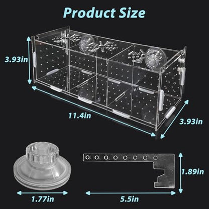 PINVNBY Acrylic Fish Breeding Box，Guppy breeding Box Acrylic Fish Isolation Box Aquarium Incubator with Suction Cups for Guppy Shrimp Small Baby Fishes（3.9 x 3.9 x11.8 in） - size: L(3.9 * 3.9 * 11.8in)
