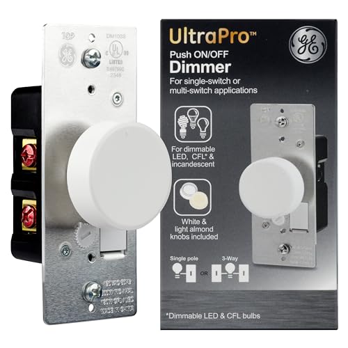 GE Pole Rotating Dimmer Switch,Rotate On/Off,Use with Dimmable LED,CFL,and Incandescent Bulbs,Includes Two Knob Colors,UL Listed,White/Light Almond,18021,(Pack of 12) - size: 12 Pack
