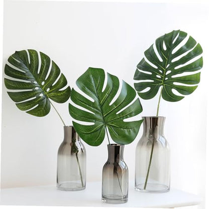 12pcs Artificial Monstera Leaves Fake Tropical Greenery Decorative Faux Foliage with Stems for Indoor Outdoor Home and Party Wall Decoration
