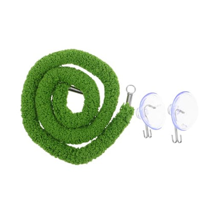 Homoyoyo Terrarium Climbing Rope for Leopard Gecko and Jumping Spider with Realistic Design, Flexible Plush Green Swing Rope with Suction Cup Hook for Reptile Tank Habitat and Terrarium