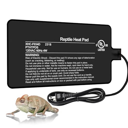 4x7 Inch Reptile Heating Pad 4W Electric Reptile Heat Pad Waterproof Under Tank Terrarium Heat Mats for Reptiles, Amphibians & Small Pets - color: Black, size: 4" x 7"(4W)