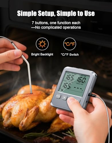 Dual Probe Meat Thermometer Digital for Cooking, Grilling & Smoking with Large LCD Backlight & Alarm, Kitchen Food Grill Thermometer, Smoker Accessories for BBQ Oven Oil Fry, Gifts for Men Dad