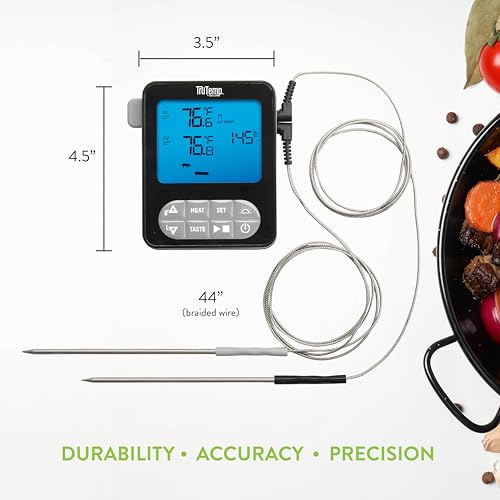 Taylor TruTemp Dual Probe Wired Programmable Meat & Food Thermometer, Digital, Monitor Two Dishes, Baking, Grilling, Roasting, User-Friendly, Backlit, Gray - color: gray