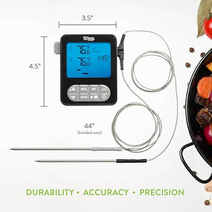 Taylor TruTemp Dual Probe Wired Programmable Meat & Food Thermometer, Digital, Monitor Two Dishes, Baking, Grilling, Roasting, User-Friendly, Backlit, Gray - color: gray