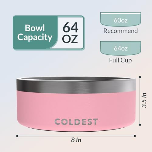 Coldest Dog Bowl - Anti Rust Metal, Non Slip, 3 Layers Insulated Stainless Steel Dog Bowls - Spill Proof & Heavy Duty - Water Bowl for Dogs, Cats & Pets, Dish Washer Safe (64 oz,Cotton Candy Pink) - color: Cotton Candy Pink, size: 64 oz