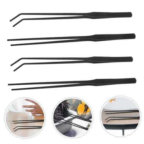 Kisangel 4pcs Stainless Steel Tweezers Set: Long Handle Fish Tank Planting Tools - Curved And Straight Tongs For Aquatic Plants Reptile Feeding Maintenance