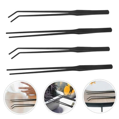 Kisangel 4pcs Stainless Steel Tweezers Set: Long Handle Fish Tank Planting Tools - Curved And Straight Tongs For Aquatic Plants Reptile Feeding Maintenance