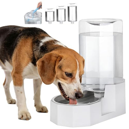 Sfozstra Automatic Pet Water Dispenser: 8L White Gravity Stainless Steel Water Bowl - with Specialized Brush - Angular Water Feeder for Senior Pet Dogs with Neck Pain Relief in Living Room Bedroom | Includes Specialized Brush, Raised Design for Senior Pet