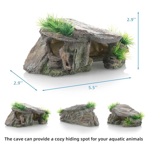 Betta Fish Hideout Cave Aquarium Rock Decor for Small Tank – 5.5 x 2.9 | Shelter for Betta Fish Guppies Shrimp / Natural Stone Look / Lightweight Resin