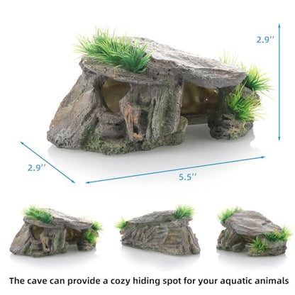 Betta Fish Hideout Cave Aquarium Rock Decor for Small Tank – 5.5 x 2.9 | Shelter for Betta Fish Guppies Shrimp / Natural Stone Look / Lightweight Resin
