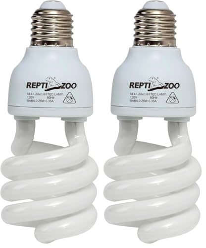 REPTI ZOO Energy Saving Lamps UVB Bulb,Spiral Compact 15 Watts 26 Watts UVB 5.0 Reptile Light Bulb Fit for Rainforest Type Reptile/Snake/Lizard/Insect/Turtle/Tortoise (Pack of 2) - size: B0FSF8HJLW