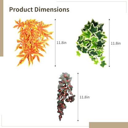 Artificial 12-Inch Climbing Vines for Reptiles, 3-Pack with Suction Cups, Perfect Decor for Terrariums and Reptile Tanks