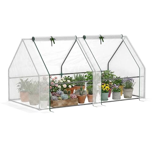Outsunny 6' x 3' x 3' Mini Greenhouse with Zippered Doors & Roll-up Windows, Portable Plant Hot House with Durable PE Cover, Water Resistant, UV Protected for Outdoor Flowers, Vegetables, White - color: White, size: 6' x 3' x 3'