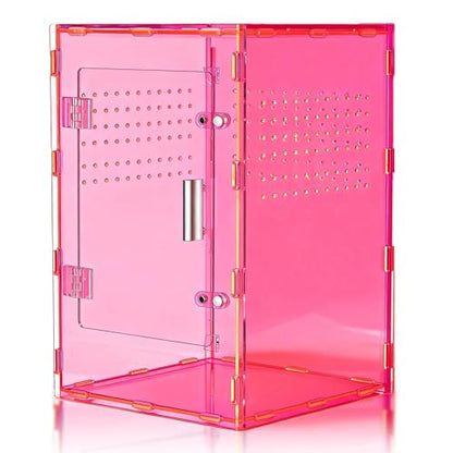 8x8x12 Terrarium Acrylic Reptile Enclosure – Cyberpunk Pink Reptile Tank with Tropical Rainforest-Inspired Design for Crested Geckos & Small Pets - color: Pink