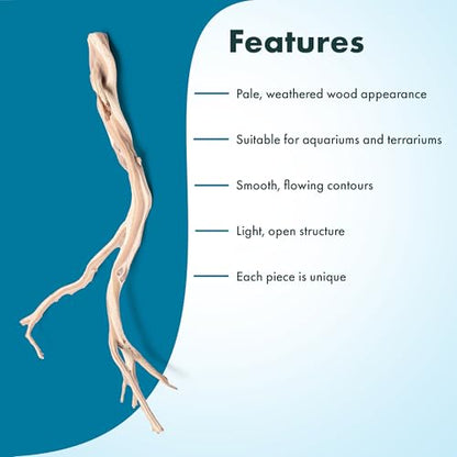 SubstrateSource Natural Aquarium Driftwood for Fish Tanks, Terrarium, Reptile Habitats, Freshwater Aquatic Decor - Small to Large Pieces (Ghost Wood (Small) 8-12", 1 Piece) - size: 1 Piece