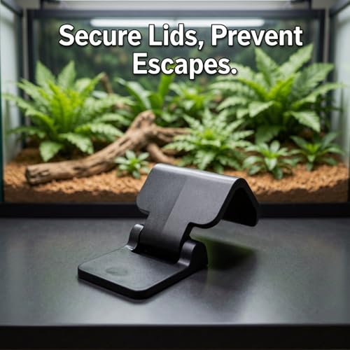 6 Pcs Terrarium Lock, Black Plastic Clips for Aquarium & Reptile Cages, Old Version Escape Prevention Latch, Long-Lasting, Fits 0.7 in / 1.7 cm Lids