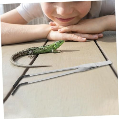 2pcs Stainless Steel Feeding Tongs Rubber Tips for Reptiles Curved Tweezers for Snakes Geckos and Terrarium Supplies and Lightweight Aquarium Tools