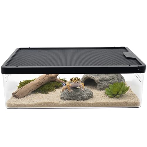Small Reptile Terrarium, Escape Proof Enclosure 12.6×8.7×3.9 in | Clear Viewing Habitat for Hermit Crabs Isopods and Beetles, Tarantula Gecko Praying Mantis Feeding Box, Breeding Habitat