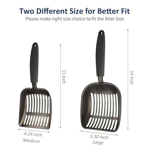 WePet Cat Litter Scoop, Non-Stick Plated Aluminum Alloy Sifter, Kitty Durable Metal Scooper, Deep Shovel, Long Handle, Kitten Pooper Lifter, Size Large, Coated Black Body with Black Handle - color: #06 Black, size: Large