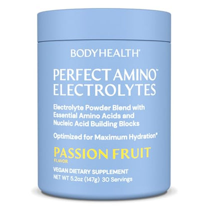 BodyHealth PerfectAmino Electrolytes Powder No Sugar, Hydration Fasting Keto Zero Sugar Electrolytes Drink Mix with Trace Minerals - Passion Fruit - 30 Servings - size: 5.2 Ounce (Pack of 1)