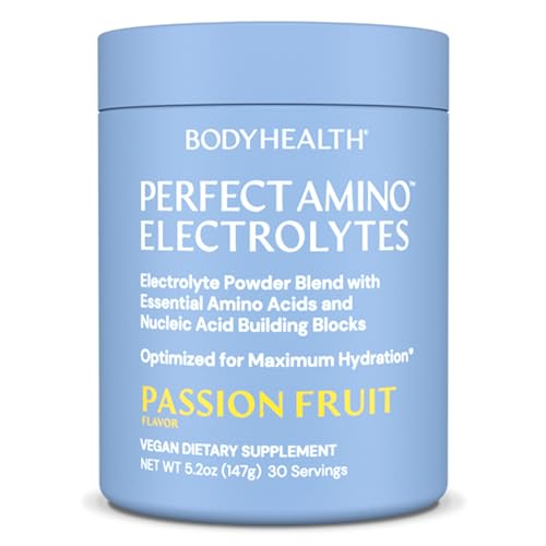 BodyHealth PerfectAmino Electrolytes Powder No Sugar, Hydration Fasting Keto Zero Sugar Electrolytes Drink Mix with Trace Minerals - Passion Fruit - 30 Servings - size: 5.2 Ounce (Pack of 1)