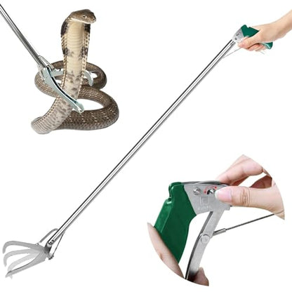 IC ICLOVER 47 Inch Extra Heavy Duty Snake Tongs, Standard Reptile Snake Grabber Catcher Tool, Professional Reptile Grabber Rattle Snake Catching Wide Jaw Handling Tool, with Locking - Stainless Steel
