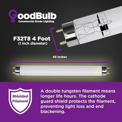 GoodBulb 32W 48 Inch T8 Fluorescent Light Bulb, 6500K Full Spectrum Medium Bi-Pin Base, 3050 Lumens 86 CRI 24000 Life Hours, Instant/Programmed Start (Pack of 25) - color: 6500k