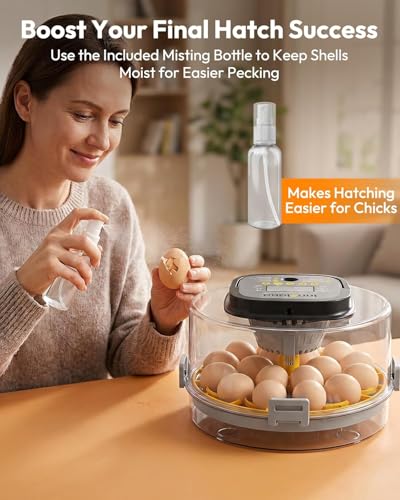 Egg Incubator for Hatching Eggs, 18 Egg Incubator with Automatic Egg Turning and Humidity Temperature Control, Egg Candler, Chicken Incubator for Ducks/Quail/Goose/Pigeon, 360° View with Clear Window