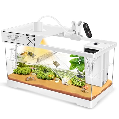 GOZILLA Aquatic Turtle Tank+Lamp+Filter Kit, Upgrade PC Turtle Tank Kit with Adjustable 360°Lamp & Filter,Reptile Habitat Lid,Hanging Platform for Small Reptiles.(19.68× 9.52× 9.44''/Large-White) - color: LARGE-WHITE