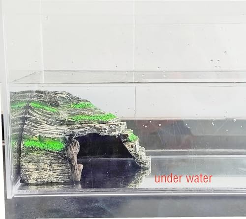 LEOTERRA 2-in-1 Reptile Hide Cave & Basking Spot, Natural Mossy Rock Texture, Perfectly Fits 10-60 Gallon Tanks, for Geckos, Mud Turtles, Juvenile Iguanas, Fish,6.7x6.7x4,Eco-Reinforced Packaging
