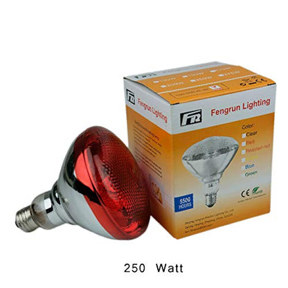 Infrared Bulb 250w 120v Red Hard Explosion-Proof Glass Infrared Heating Lamp for Chicken,Pet,Bathroom Warming Light Bulb - color: Light Red
