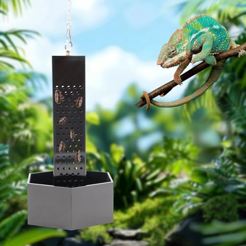 Chameleon Feeding Bowl, Hanging Black Acrylic Bearded Dragon Feeder with Column for Insects to Climb, Reptile Tank Aquarium Accessories for Lizard Lguana Gecko Toad Frog - color: Black
