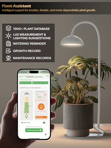 GLOWRIUM Smart Grow Lights for Indoor Plants,10W Full Spectrum LED Plant Light with 3/9/12 Timer,10 Dimmable Levels,Height Adjustable Grow Light with Base (White) - color: White