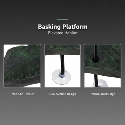 Turtle Basking Platform for Aquatic Tanks, 11 x 4.7 in Large Floating Pier with Reptile Ramp, Non-Slip Resin Rock Surface, Strong Suction Cups for Turtles, Frogs, and Newts Climbing