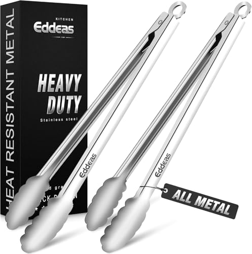 Grill Tongs, 600 Degrees Heat Resistant 17 Inch Extra Long BBQ Tongs, All Metal Kitchen tongs, Heavy Duty Stainless Steel Locking Tongs for Cooking, Grilling, Barbecue/BBQ, Buffet, 2 Pack - color: All Metal 2Pcs, size: 17 inch