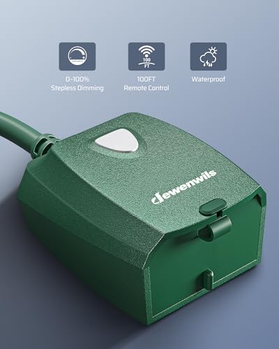 DEWENWILS Outdoor Dimmer for String Lights, Remote Dimmer Switch, Weatherproof Dimmer Plug, 100FT Range, Compatible with Dimmable LED/Tungsten Bulbs - style: Green Dimmer