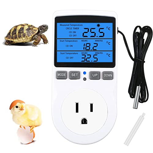 Backlit Digital Temperature Controller, LCD Screen Heating Cooling Thermostat Outlet Socket with Sensor Timer Regulator for Reptile Incubator Greenhouse Brewing Refrigerator, 120V, 15A, ℉/℃ - color: Backlit